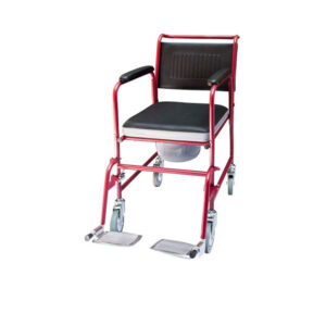 Silla cómodo esmaltada en color rojo c/ruedas y asiento acojinado, Estandar