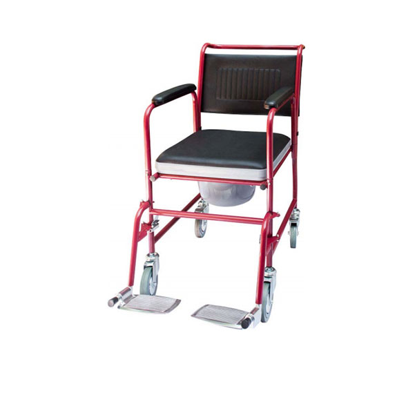 Silla cómodo esmaltada en color rojo c/ruedas y asiento acojinado, Estandar
