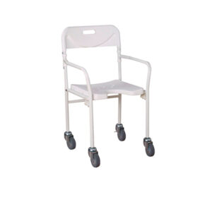 Silla de ducha plegable con ruedas de 4", color blanco, Reactiv